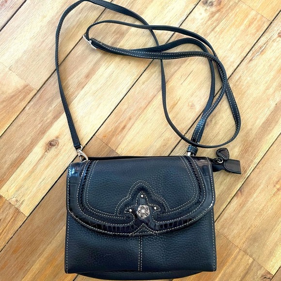 Brighton Crossbody Wallet Organizer Black Leather Floral‎ Interior - Picture 1 of 7